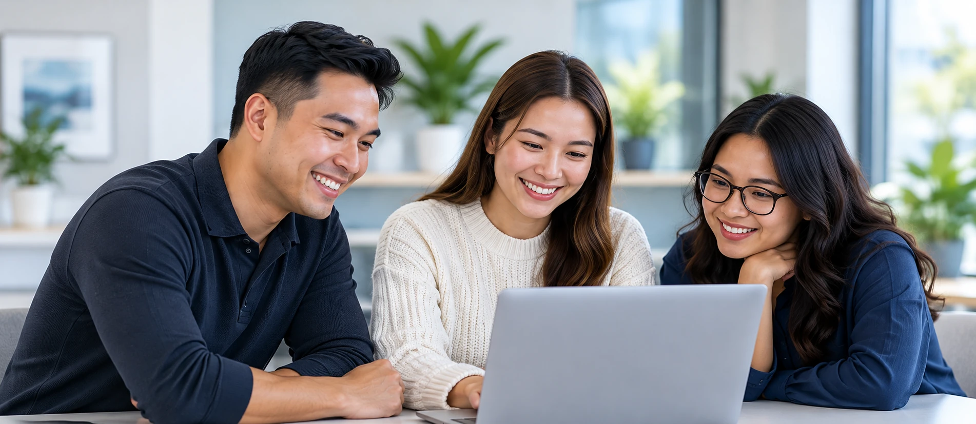 Colleagues collaborating at a laptop